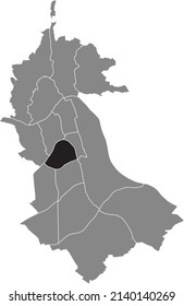 Black flat blank highlighted location map of the BULGARIPLATZ DISTRICT inside gray administrative map of Linz, Austria