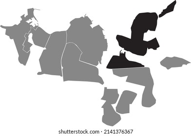 Black flat blank highlighted location map of the GRAFARVOGUR DISTRICT inside gray administrative map of Reykjavik, Iceland
