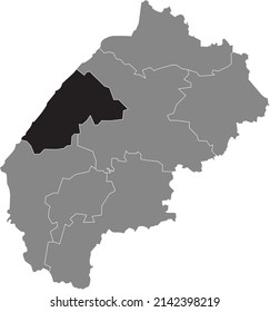 Black flat blank highlighted location map of the YAVORIV RAION inside gray raions map of the Ukrainian administrative area of Lviv Oblast, Ukraine
