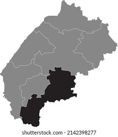Black flat blank highlighted location map of the STRYI RAION inside gray raions map of the Ukrainian administrative area of Lviv Oblast, Ukraine