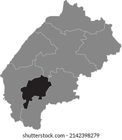 Black flat blank highlighted location map of the DROHOBYCH RAION inside gray raions map of the Ukrainian administrative area of Lviv Oblast, Ukraine