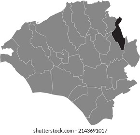 Black flat blank highlighted location map of the MEDENBACH DISTRICT inside gray administrative map of Wiesbaden, Germany