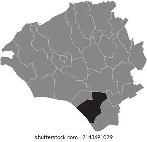 Black flat blank highlighted location map of the MAINZ-KASTEL DISTRICT inside gray administrative map of Wiesbaden, Germany