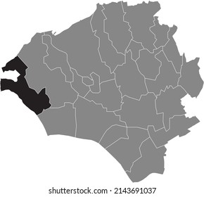 Black flat blank highlighted location map of the FRAUENSTEIN DISTRICT inside gray administrative map of Wiesbaden, Germany