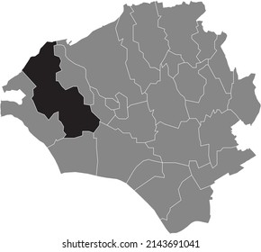 Mapa de ubicación resaltado en blanco y negro del DISTRITO DOTZHEIM dentro del mapa administrativo gris de Wiesbaden, Alemania