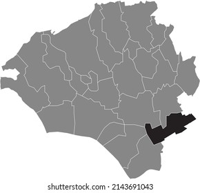 Mapa de ubicación resaltado en blanco y negro del DISTRITO DELKENHEIM dentro del mapa administrativo gris de Wiesbaden, Alemania