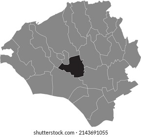 Black flat blank highlighted location map of the SÜDOST DISTRICT inside gray administrative map of Wiesbaden, Germany