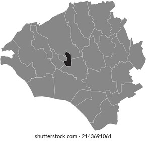 Schwarze, flach markierte Orte-Karte des MITTE DISTRICT in grauem Stadtplan Wiesbaden, Deutschland