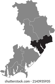 Schwarze, flache, hervorgehobene Orte Karte des ODESSA RAION in grauem Gebiet Karte des ukrainischen Verwaltungsgebiets Odessa Oblast, Ukraine
