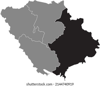 Mapa de ubicación resaltado en blanco y negro de la RAIÓN POLTAVA dentro del mapa de las lluvias grises del área administrativa ucraniana del óblast de Poltava, Ucrania