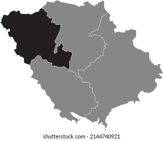 Mapa de ubicación resaltado en blanco y negro de LUBNY RAION dentro del mapa de las lluvias grises del área administrativa ucraniana del óblast de Poltava, Ucrania
