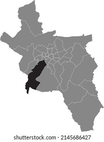 Black flat blank highlighted location map of the HANGEWEIHER DISTRICT inside gray administrative map of Aachen, Germany