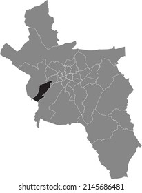 Schwarze, flache, markierte Ortungskarte des HANBRUCH DISTRICT in der grauen Aachener Verwaltungskarte