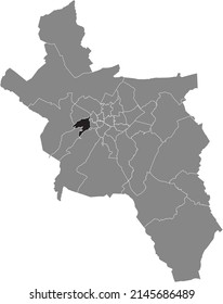 Mapa de ubicación resaltado en blanco y negro del DISTRITO WESTPARK dentro del mapa administrativo gris de Aquisgrán, Alemania