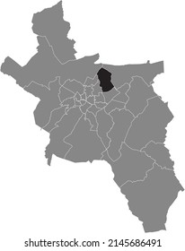 Mapa de ubicación resaltado en blanco y negro del DISTRITO KALKOFEN dentro del mapa administrativo gris de Aquisgrán, Alemania