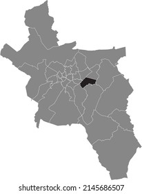 Black flat blank highlighted location map of the TRIERER STRAßE DISTRICT inside gray administrative map of Aachen, Germany