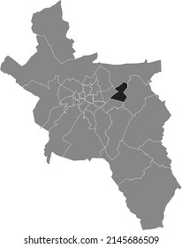 Schwarze, flache, markierte Standortkarte des ROTHE ERDE DISTRICT in der grauen Stadtkarte von Aachen, Deutschland