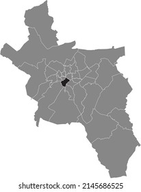 Black flat blank highlighted location map of the MARSCHIERTOR DISTRICT inside gray administrative map of Aachen, Germany