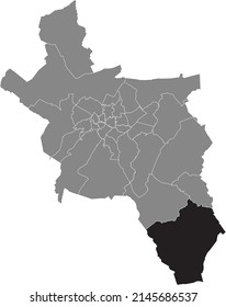 Black flat blank highlighted location map of the WALHEIM DISTRICT inside gray administrative map of Aachen, Germany