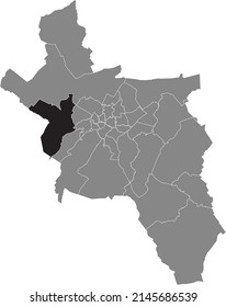 Black flat blank highlighted location map of the VAALSERQUARTIER DISTRICT inside gray administrative map of Aachen, Germany
