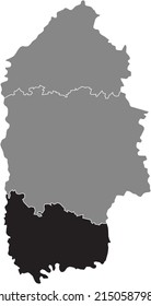 Black flat blank highlighted location map of the KAMIANETS-PODILSKYI RAION inside gray raions map of the Ukrainian administrative area of Khmelnytskyi Oblast, Ukraine