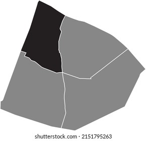 Mapa de la ubicación resaltado en blanco y negro del barrio de SORBONNE dentro del mapa administrativo gris del distrito 5 (du Panthéon), París, Francia