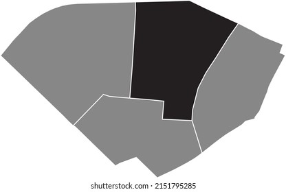 Black flat blank highlighted location map of the LES INVALIDES QUARTER inside gray administrative map of the 7th arrondissement (u Palais-Bourbon), Paris, France