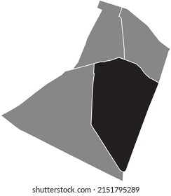 Black flat blank highlighted location map of the ODÉON QUARTER inside gray administrative map of the 6th arrondissement (du Luxembourg), Paris, France