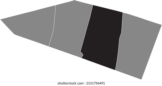 Black flat blank highlighted location map of the MAIL QUARTER inside gray administrative map of the 2nd arrondissement (De la Bourse), Paris, France