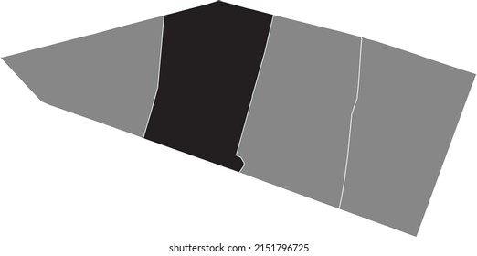 Black flat blank highlighted location map of the VIVIENNE QUARTER inside gray administrative map of the 2nd arrondissement (De la Bourse), Paris, France