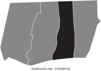 Black flat blank highlighted location map of the GOUTTE-D'OR QUARTER inside gray administrative map of the 18th arrondissement (des Buttes-Montmartre), Paris, France