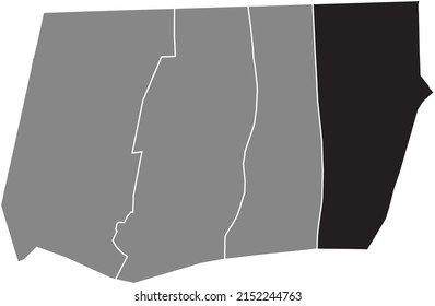 Black flat blank highlighted location map of the LA CHAPELLE QUARTER inside gray administrative map of the 18th arrondissement (des Buttes-Montmartre), Paris, France