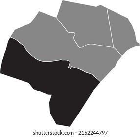 Black flat blank highlighted location map of the AUTEUIL QUARTER inside gray administrative map of the 16th arrondissement (de Passy), Paris, France