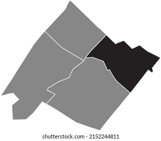 Black flat blank highlighted location map of the NECKER QUARTER inside gray administrative map of the 15th arrondissement (de Vaugirard), Paris, France