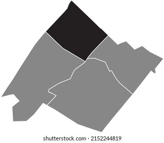 Black flat blank highlighted location map of the GRENELLE QUARTER inside gray administrative map of the 15th arrondissement (de Vaugirard), Paris, France