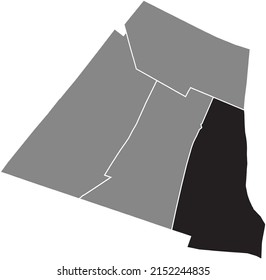 Black flat blank highlighted location map of the PARC MONTSOURIS QUARTER inside gray administrative map of the 14th arrondissement (de l'Observatoire), Paris, France