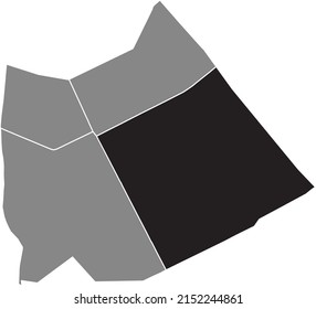 Black flat blank highlighted location map of the LA GARE QUARTER inside gray administrative map of the 13th arrondissement (des Gobelins), Paris, France