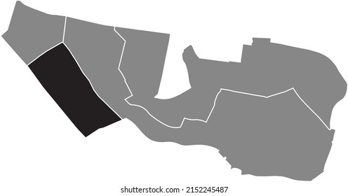 Black flat blank highlighted location map of the BERCY QUARTER inside gray administrative map of the 12th arrondissement (de Reuilly), Paris, France