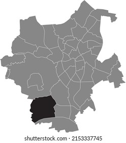 Black flat blank highlighted location map of the WICKRATH-WEST DISTRICT inside gray administrative map of Mönchengladbach, Germany