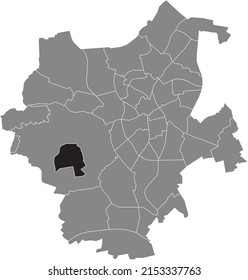 Schwarze, flach platzierte, markierte Standortkarte des RHEINDAHLEN-MITTE-DISTRICT in grauer Verwaltungskarte von Mönchengladbach, Deutschland