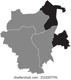 Black flat blank highlighted location map of the OST BOROUGH inside gray administrative map of Mönchengladbach, Germany