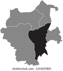 Black flat blank highlighted location map of the SÜD BOROUGH inside gray administrative map of Mönchengladbach, Germany