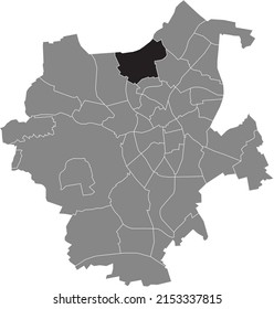 Black flat blank highlighted location map of the WINDBERG DISTRICT inside gray administrative map of Mönchengladbach, Germany