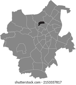 Black flat blank highlighted location map of the AM WASSERTURM DISTRICT inside gray administrative map of Mönchengladbach, Germany