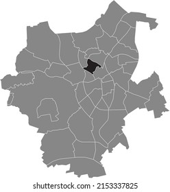 Black flat blank highlighted location map of the WESTEND DISTRICT inside gray administrative map of Mönchengladbach, Germany
