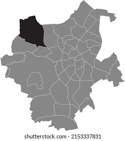 Mapa de localización resaltado en blanco y negro del DISTRITO HARDT-MITTE dentro del mapa administrativo gris de Mönchengladbach, Alemania