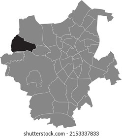 Mapa de ubicación resaltado en blanco y negro del DISTRITO HARDTER WALD dentro del mapa administrativo gris de Mönchengladbach, Alemania