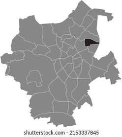 Black flat blank highlighted location map of the BUNGT DISTRICT inside gray administrative map of Mönchengladbach, Germany