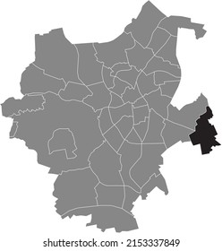Black flat blank highlighted location map of the SCHELSEN DISTRICT inside gray administrative map of Mönchengladbach, Germany