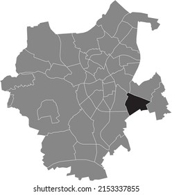 Black flat blank highlighted location map of the GIESENKIRCHEN-MITTE DISTRICT inside gray administrative map of Mönchengladbach, Germany